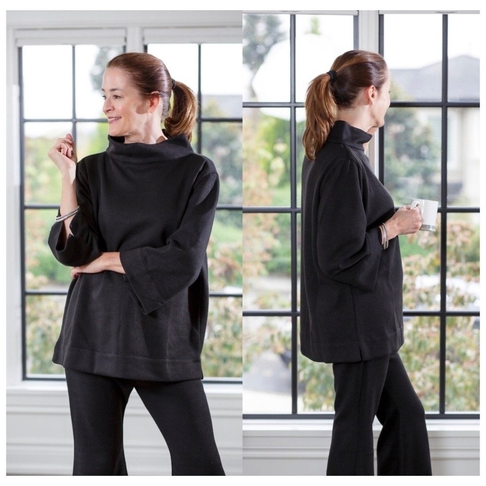Crown Linen Designs Top | Mock Neck 100% Linen Boxy Minimalist Lagenlook Top